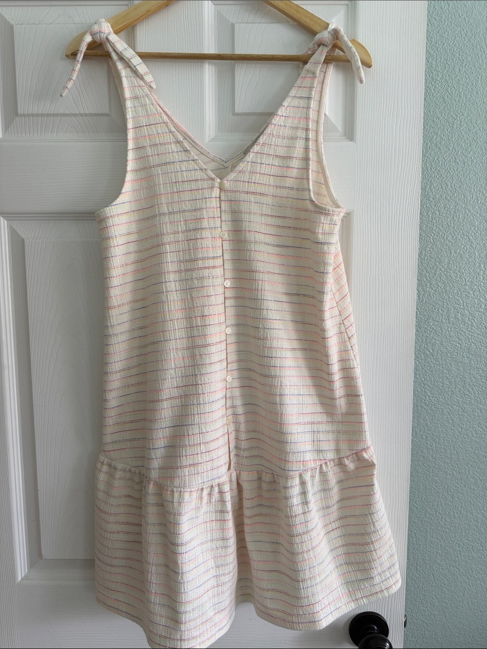 LOFT Cream Tie-Shoulder Striped Sundress